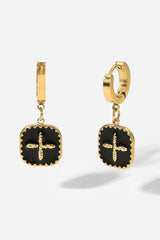 Plus Sign Square Shape Drop Earrings Black One Size OutfitFlow