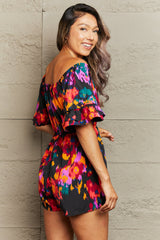 Outfit Flow - Perfee Printed Tied Flounce Sleeve Romper