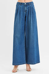 RISEN Mid Rise Fit Wide Leg Knit Denim Look Jeans OutfitFlow