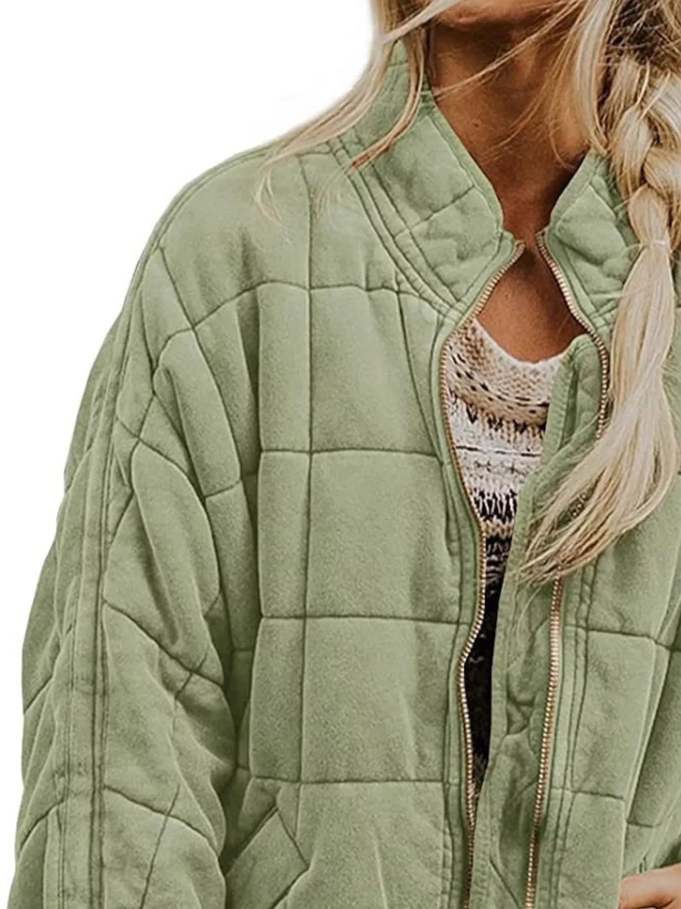 Quilted Zip Up Outerwear Trendsi