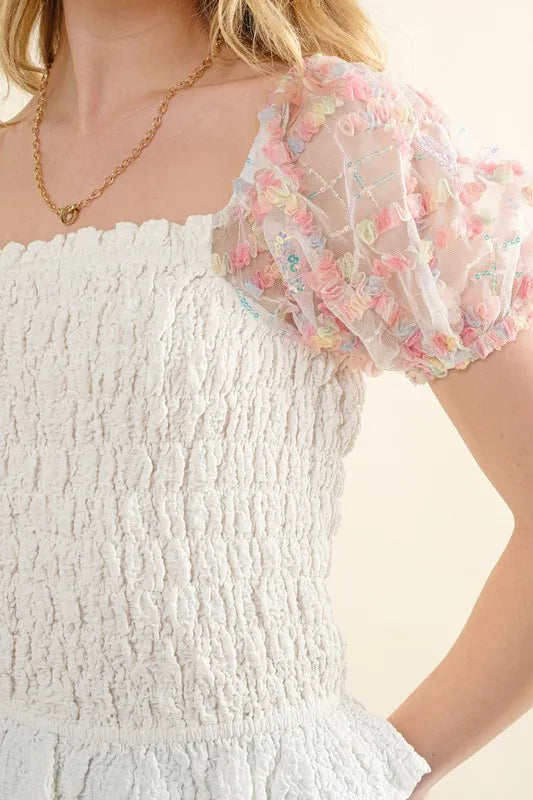 And The Why Embellishment Sleeve Smocked Top OutfitFlow