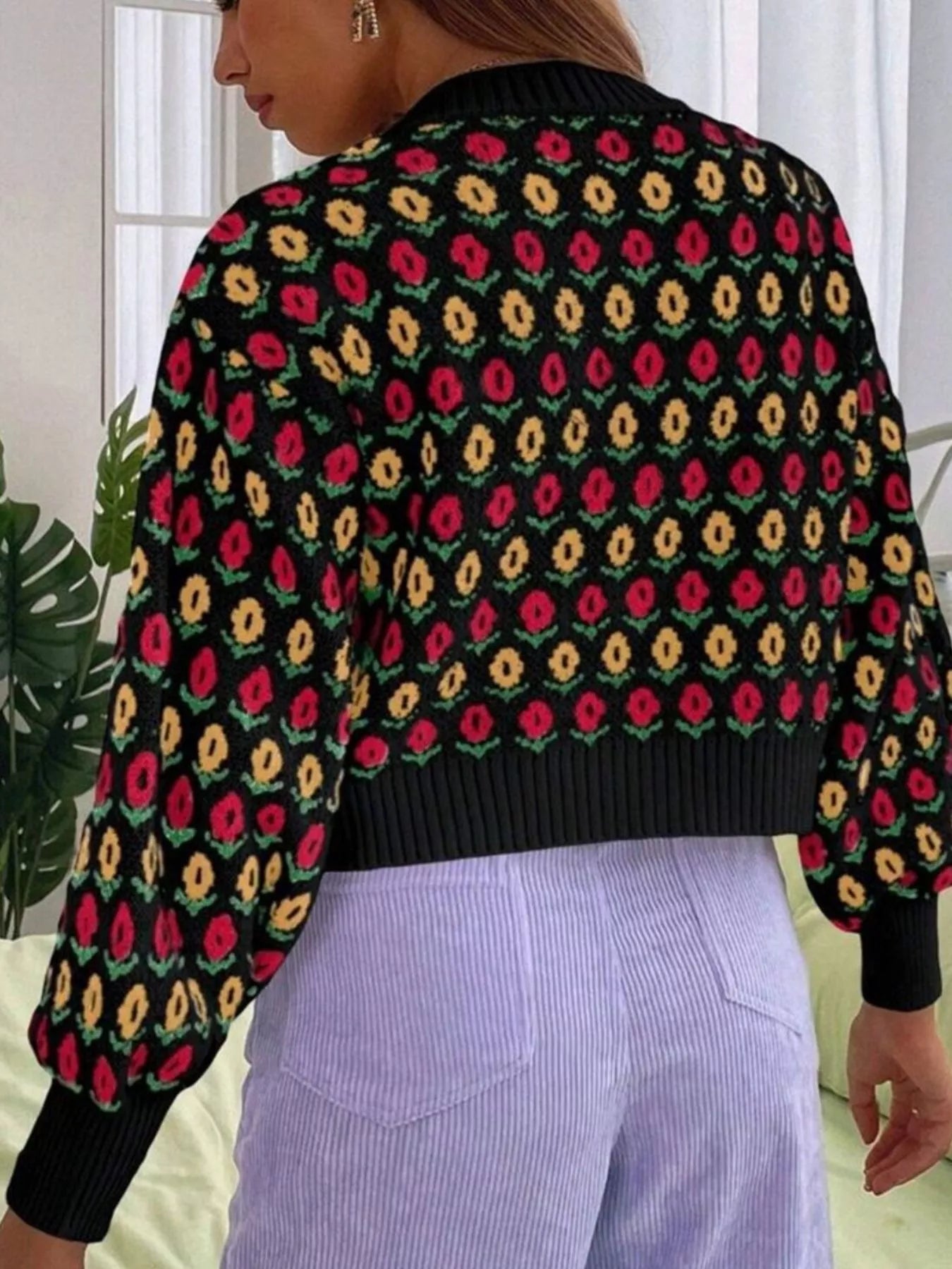 Floral Button Up Long Sleeve Cardigan OutfitFlow