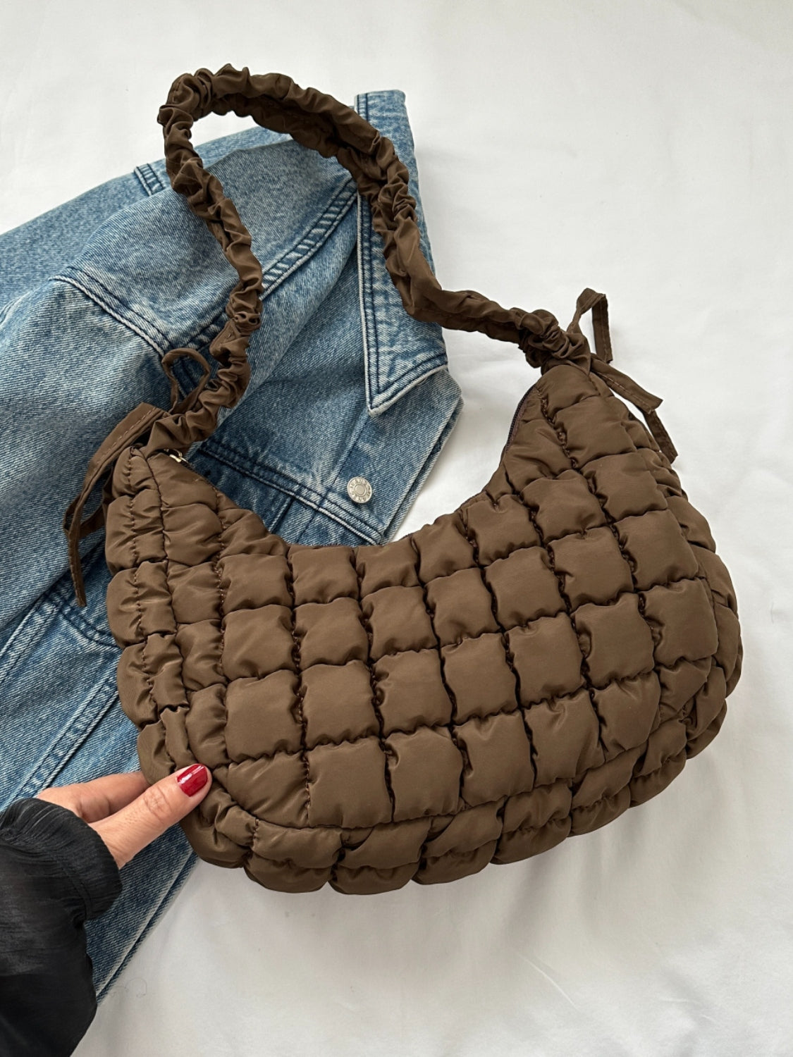 Outfit Flow - Bubble Texture Ruched Strap Quilted Shoulder Bag