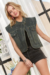 ADORA Sleeveless Button Down Denim Jacket OutfitFlow