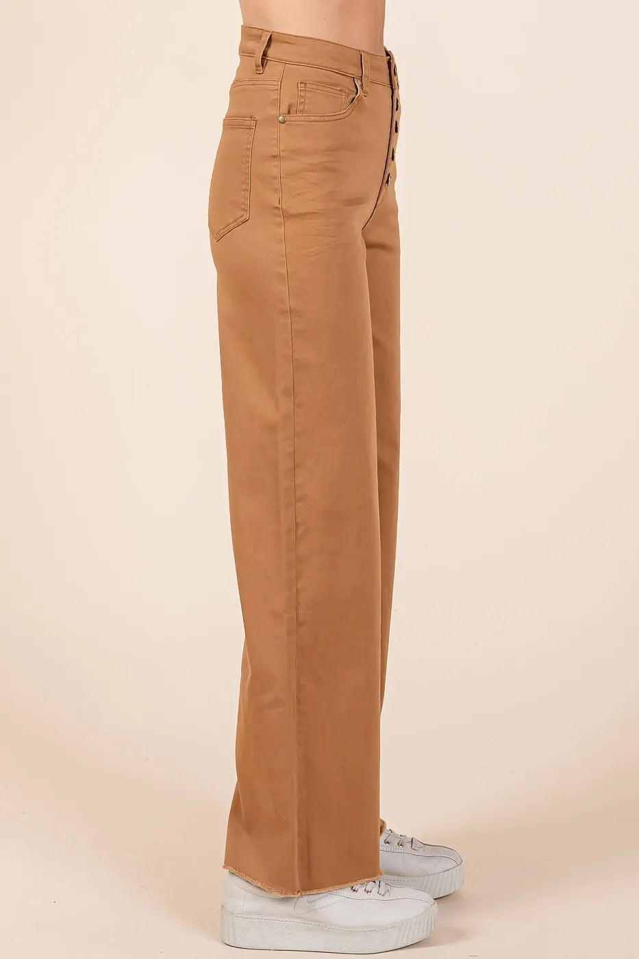 Mittoshop Twill High Waisted Button Fly Wide Leg Pants OutfitFlow