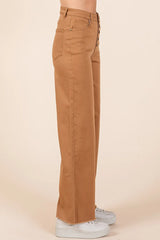 Mittoshop Twill High Waisted Button Fly Wide Leg Pants OutfitFlow