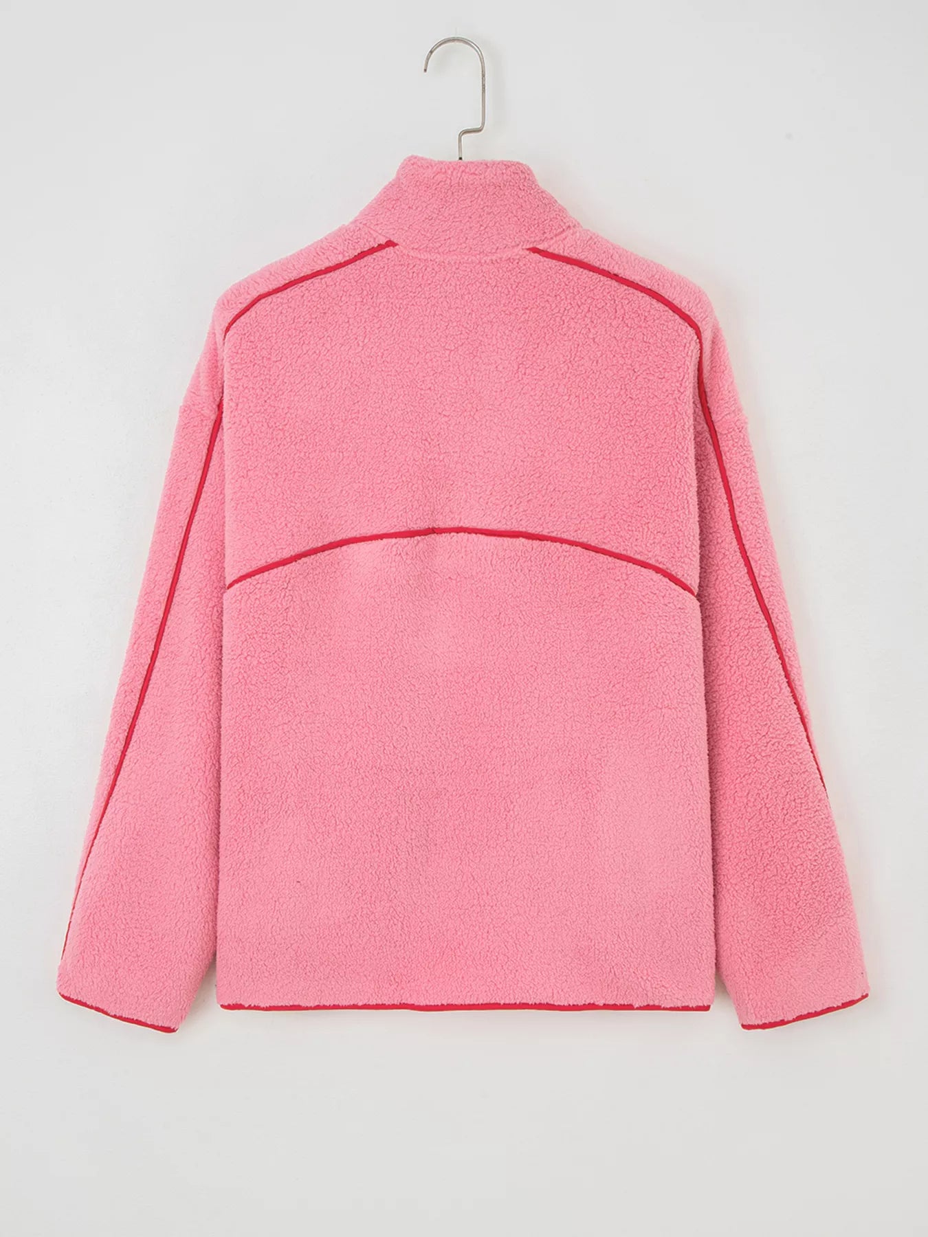 Sherpa Contrast Faux Leather Trim Half Zip Sweatshirt OutfitFlow