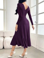 Ruffle Hem Long Sleeve Midi Dress OutfitFlow