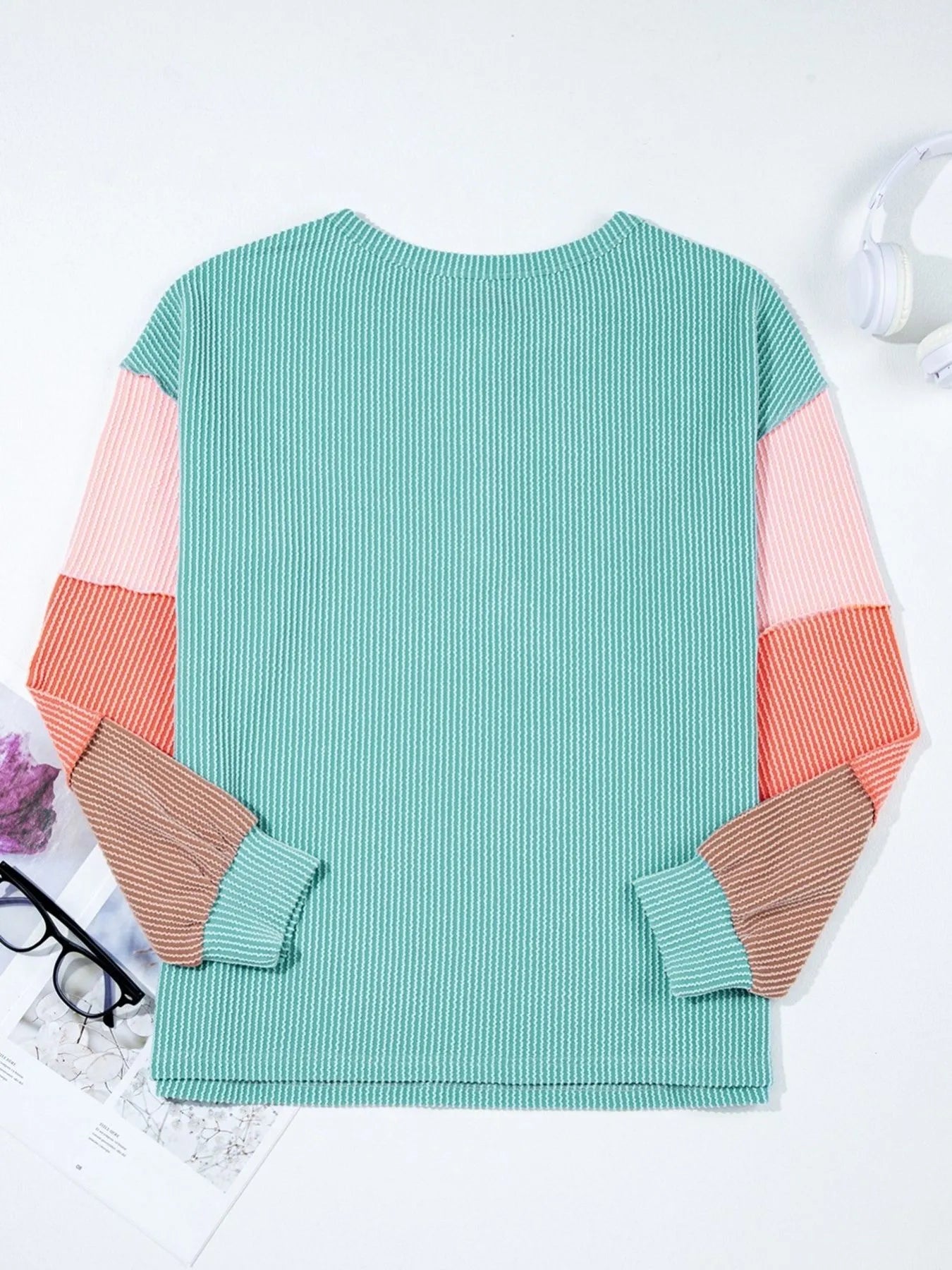 Color Block Ribbed Knit Henley Sweatshirt OutfitFlow