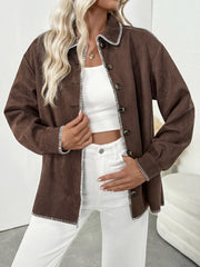 Button Up Contrast Trim Jacket OutfitFlow