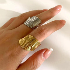 2-Piece Stainless Steel Textured Wave Ring OutfitFlow