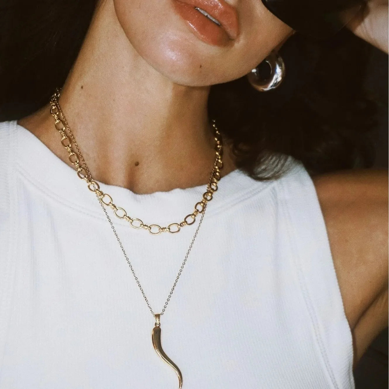 2-Piece 18K Gold-Plated Pepper Pendant Necklace OutfitFlow