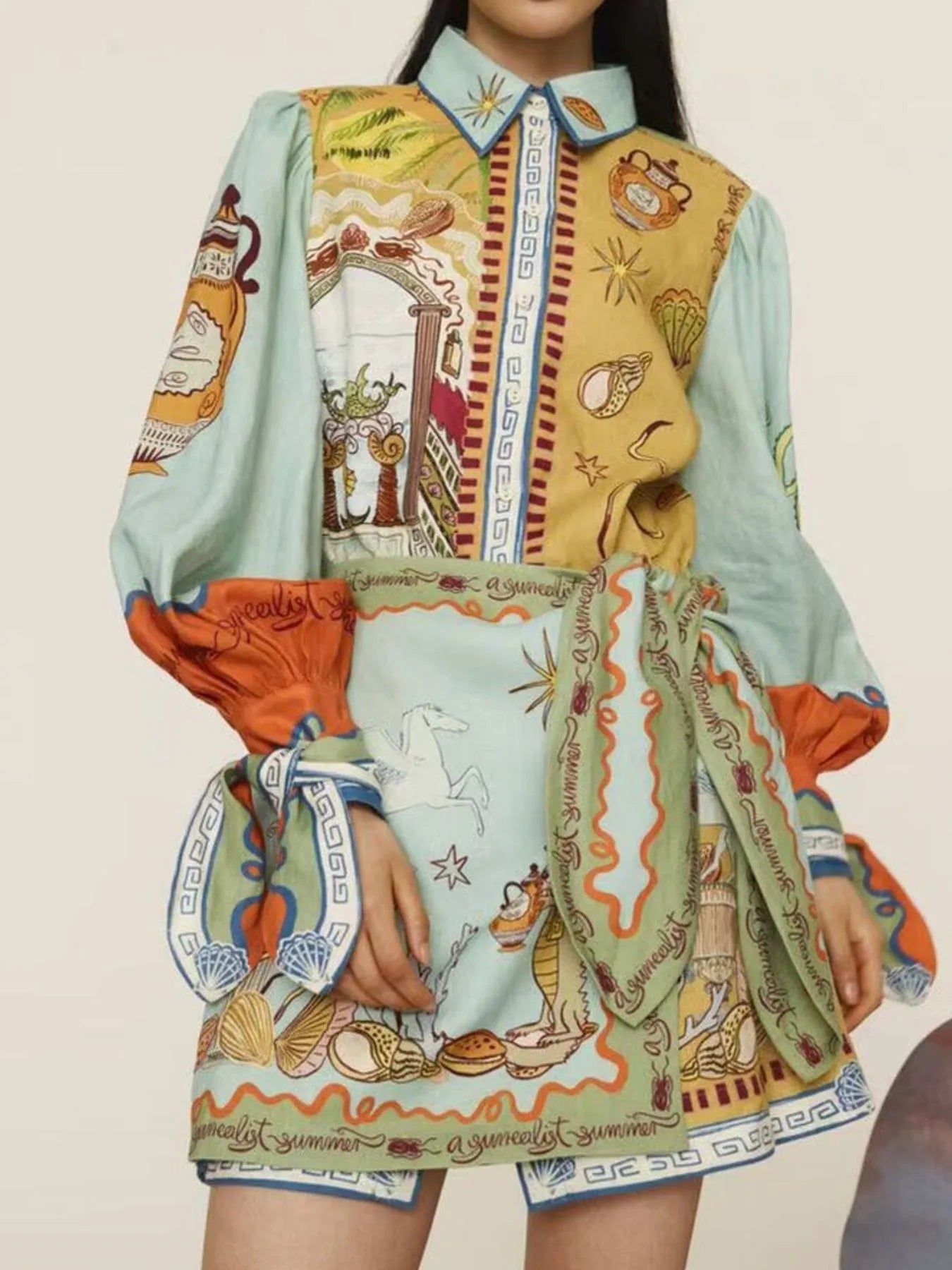 Printed Long Sleeve Shirt Dress OutfitFlow