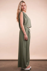 VERY J Solid Woven Top & Pants Set OutfitFlow