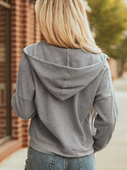 Waffle Splicing Zip Up Front Button Hooded Jacket OutfitFlow