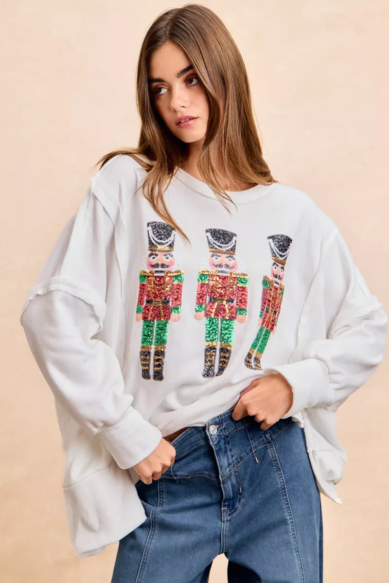 BiBi Christmas Sequin Nutcrackers Embroidery Sweatshirt OFF WHITE OutfitFlow