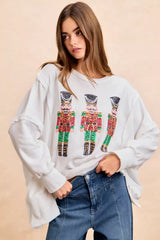 BiBi Christmas Sequin Nutcrackers Embroidery Sweatshirt OFF WHITE OutfitFlow