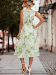 Printed Sleeveless Midi Dress OutfitFlow