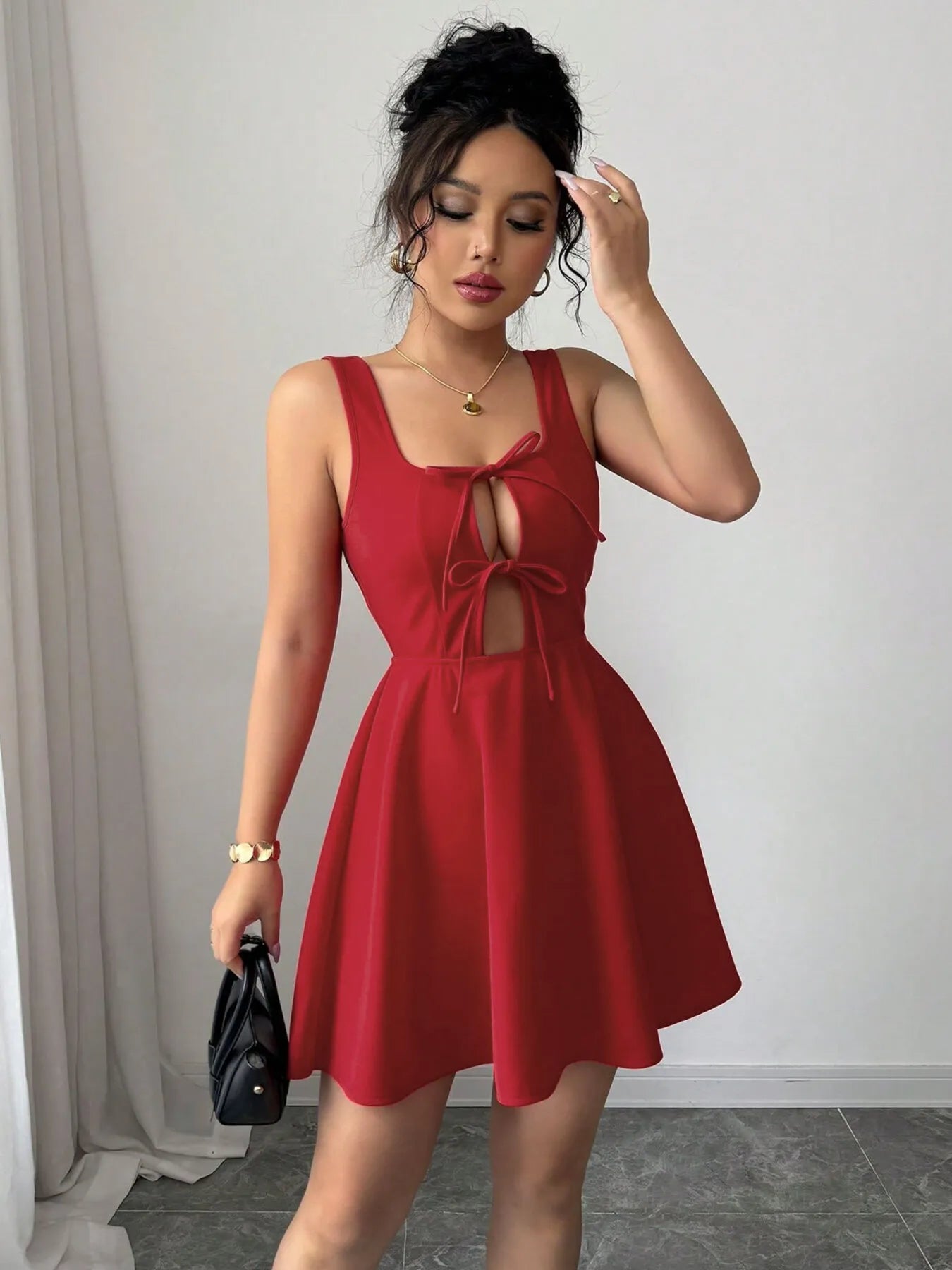 Tie Front Wide Strap Dress OutfitFlow