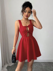 Tie Front Wide Strap Dress OutfitFlow