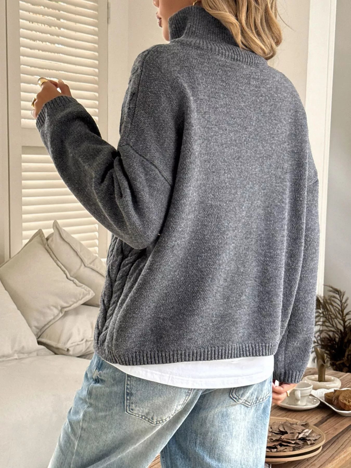 Zip Collar Cable-Knit Sweater OutfitFlow