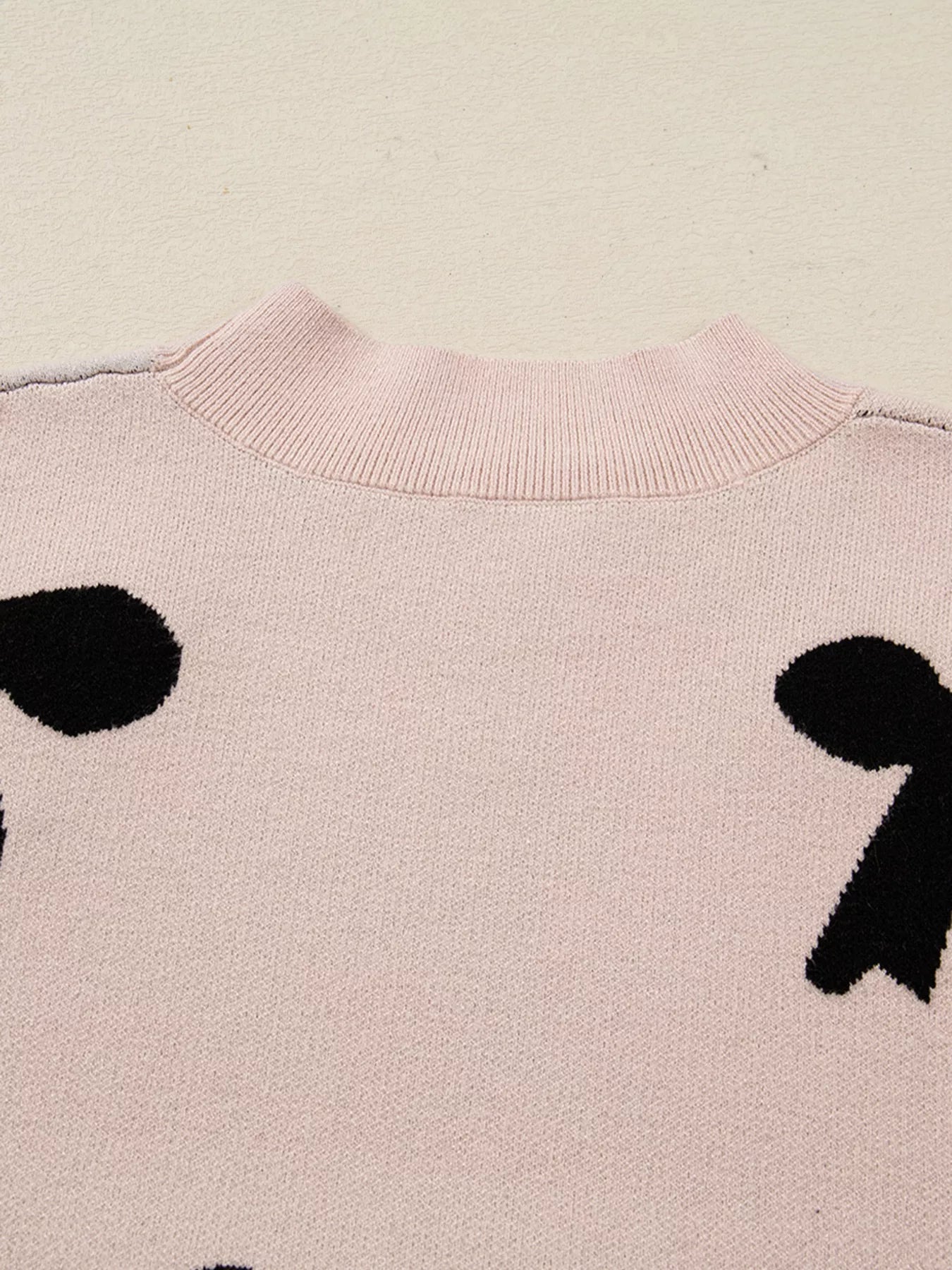 Pearl Embellished Bow Pattern Loose Sweater OutfitFlow