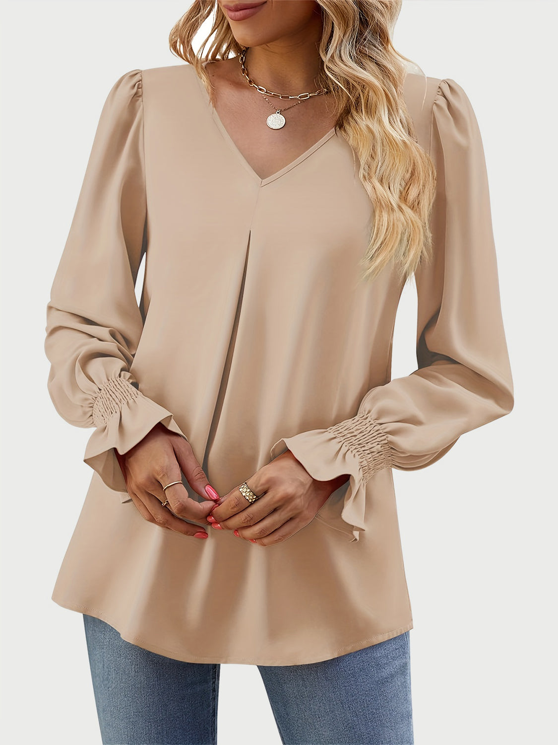 Outfit Flow - V-Neck Flounce Sleeve Top