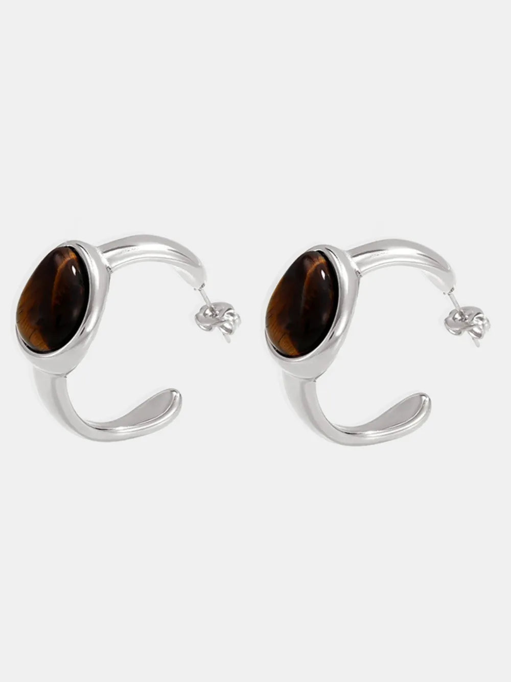 Stainless Steel Tigerite Ring and C-Hoop Earrings Set OutfitFlow