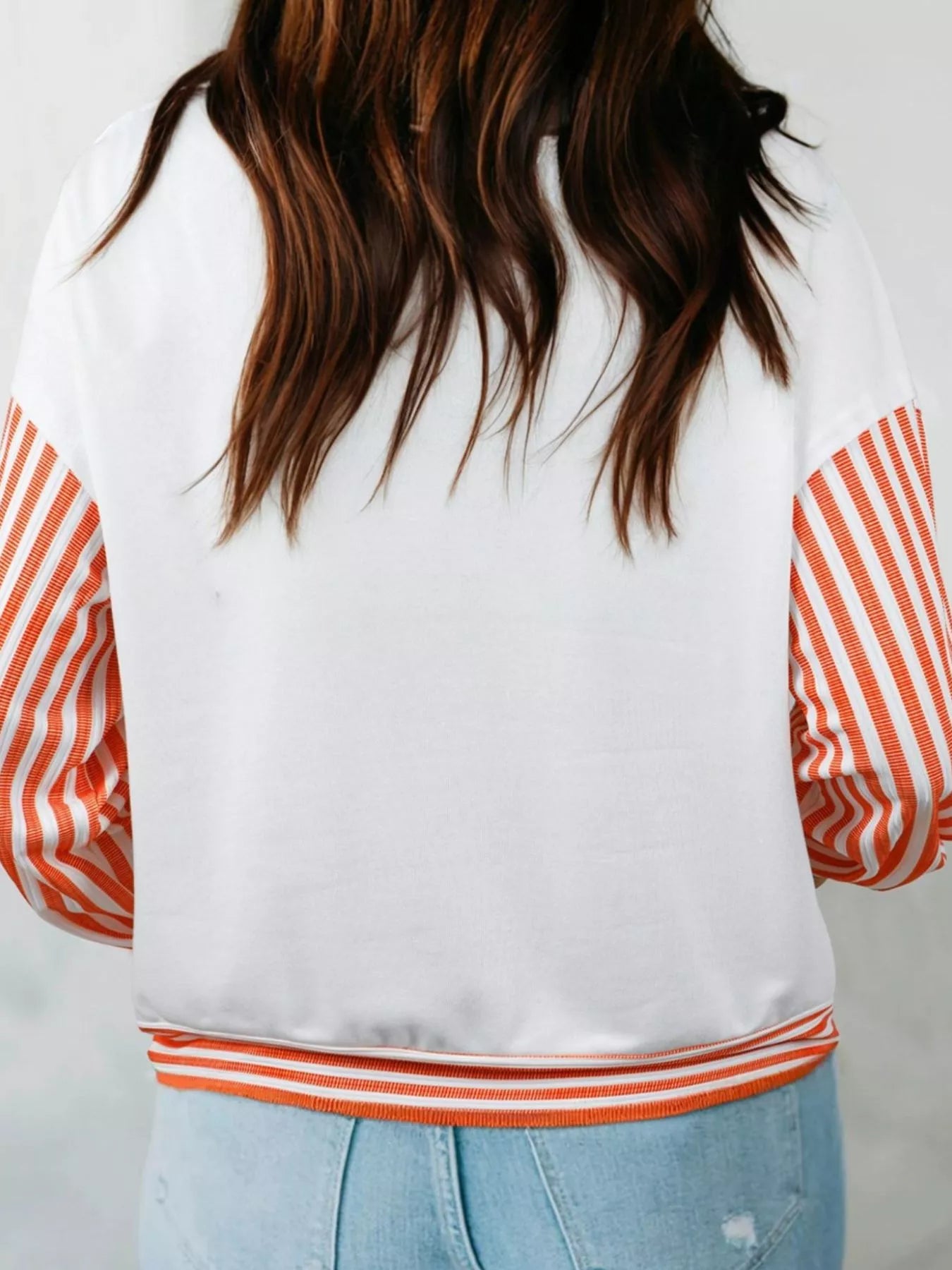 Stripe V Neck Drop Shoulder Patchwork Long Sleeve Top OutfitFlow