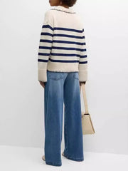 Striped Johnny Collar Sweater OutfitFlow
