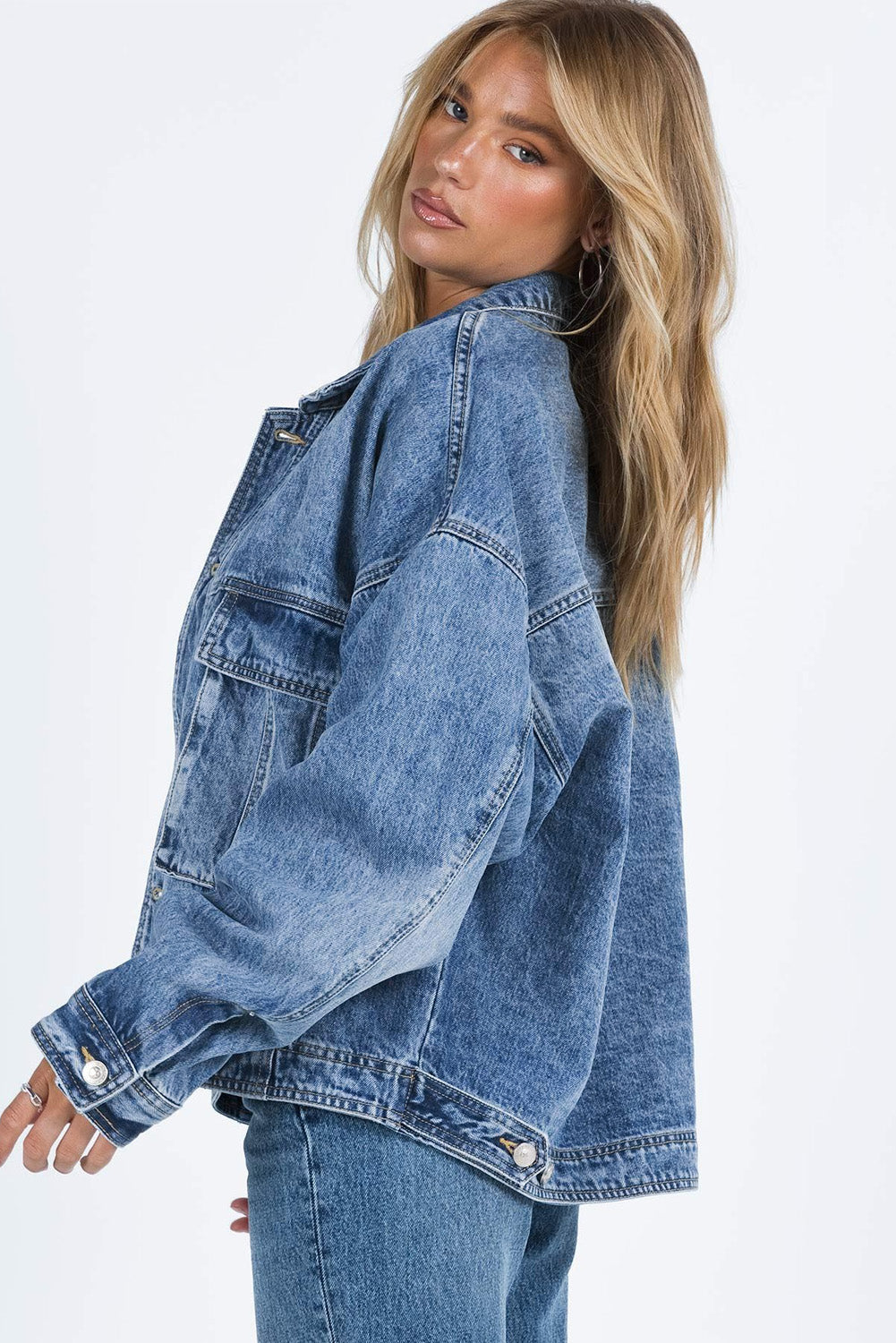 Outfit Flow - Collared Neck Button Up Denim Jacket