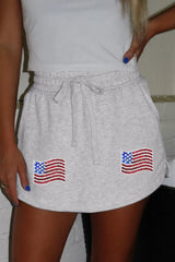 American Flag Embroidered Drawstring Casual Skirt OutfitFlow