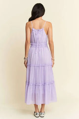 Davi & Dani Texture Swiss Dot Ruffle Square Neck Midi Dress OutfitFlow