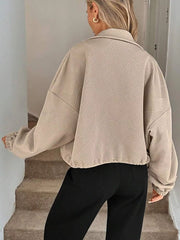 Drawstring Hem Textured Long Sleeve Jacket OutfitFlow