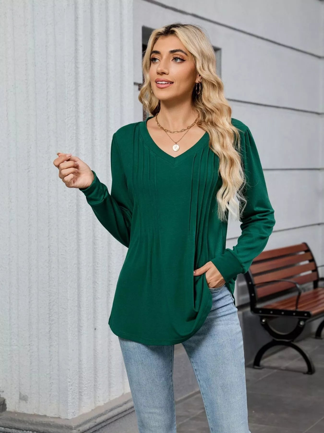 V-Neck Long Sleeve Relaxed Fit T-Shirt OutfitFlow