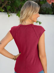 Round Neck Cap Sleeve T-Shirt OutfitFlow