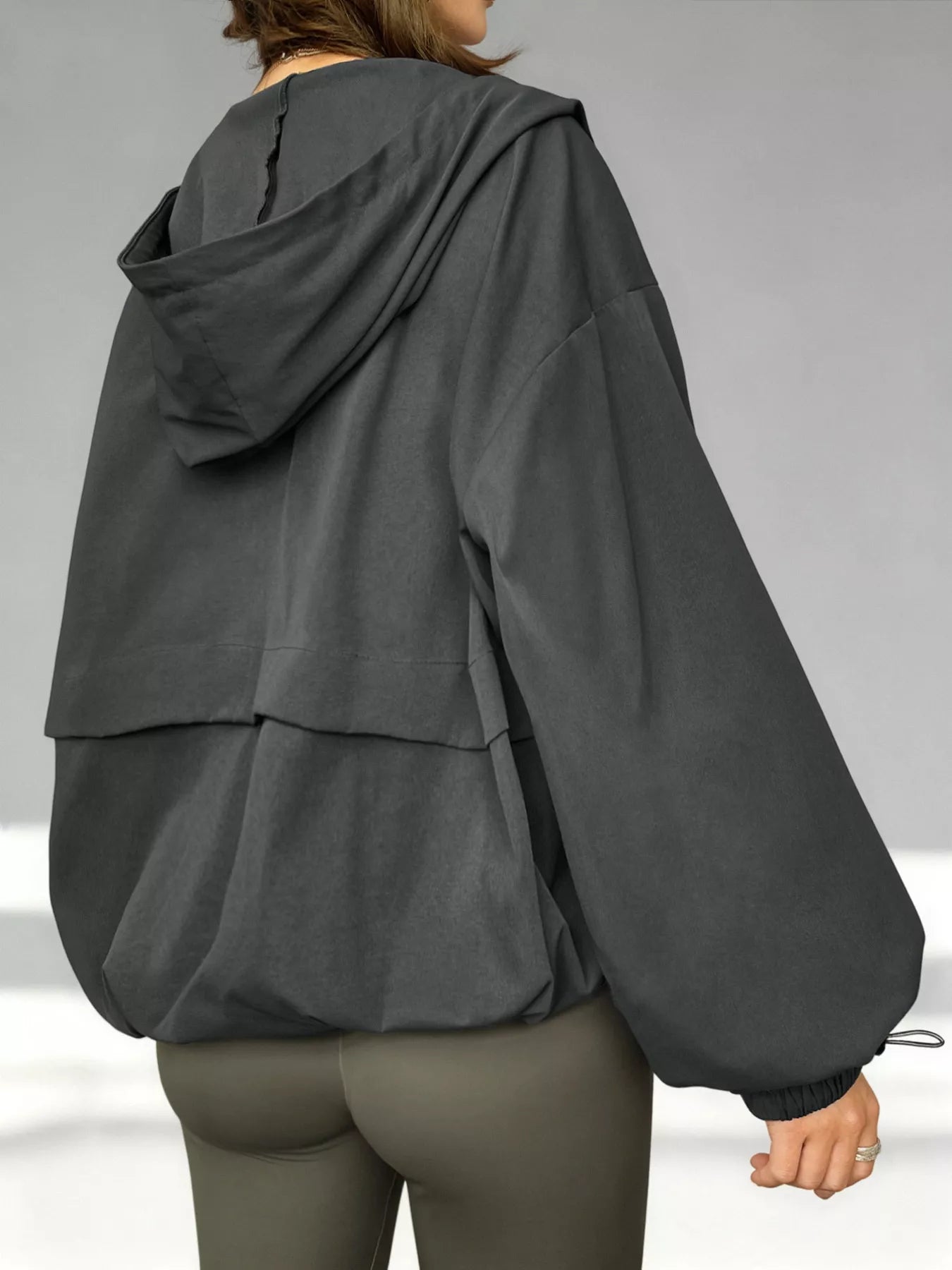 Drawstring Zip Up Hooded Jacket OutfitFlow