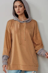 Outfit Flow - Drawstring Contrast Long Sleeve Hoodie