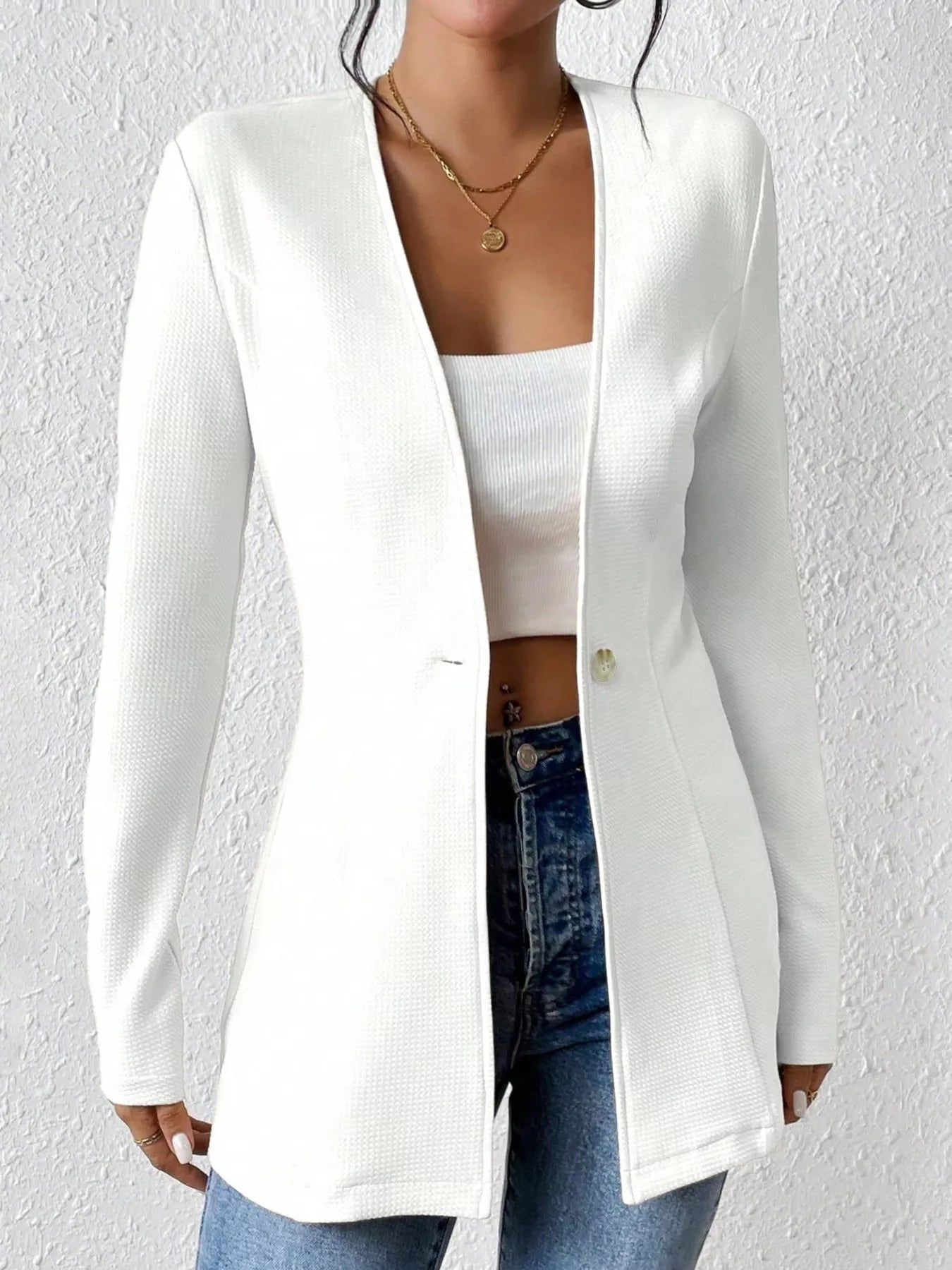 One Button Long Sleeve Blazer OutfitFlow