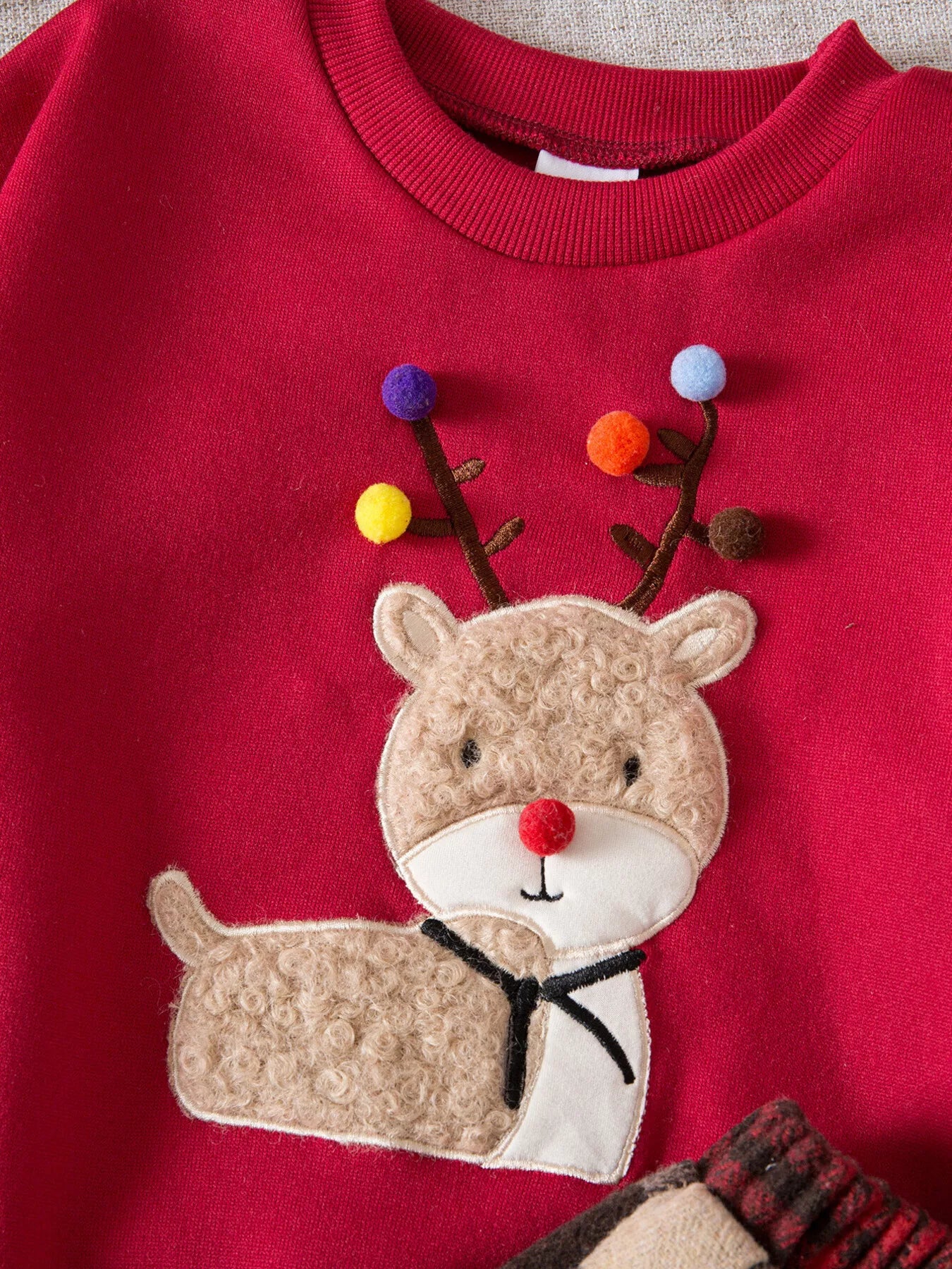 Children's Christmas Reindeer Sweatshirt & Plaid Skirt Set OutfitFlow