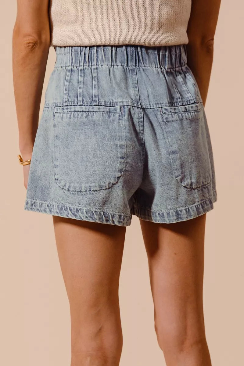 SO ME Flared Denim Shorts with Elasticized Waist OutfitFlow