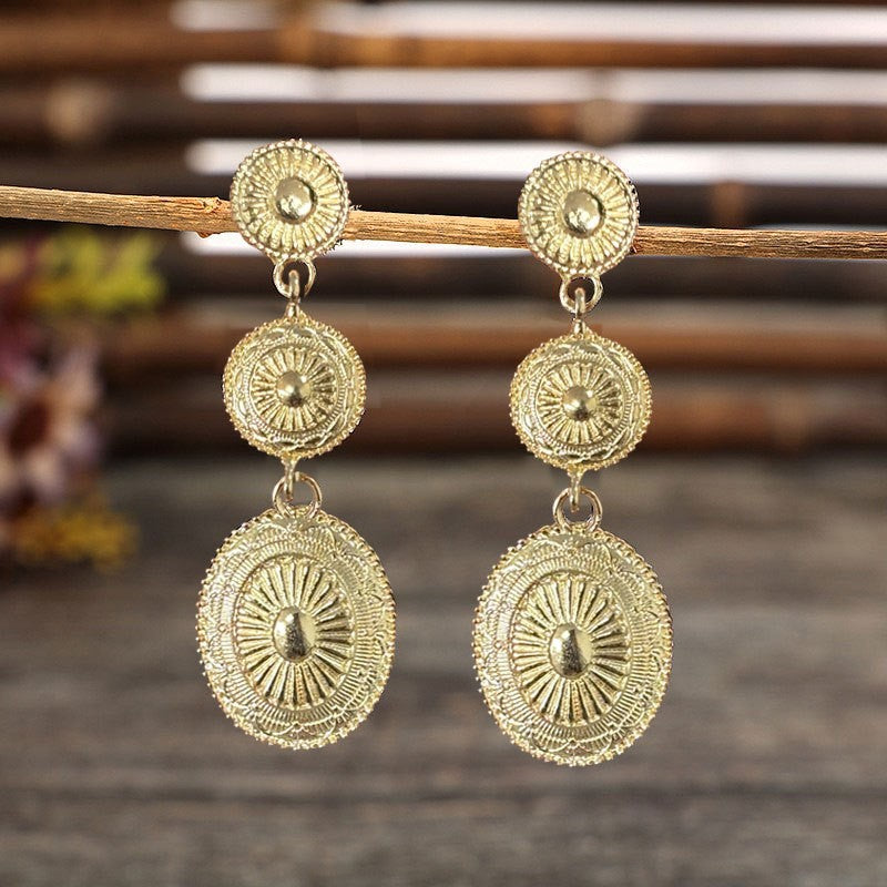 Vintage Alloy Dangle Earrings Gold One Size OutfitFlow