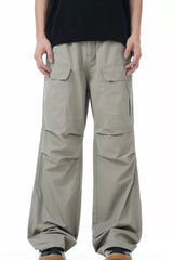Men's Loose Fit Multi-Pocket Cargo Pants Apricot Gray Trendsi