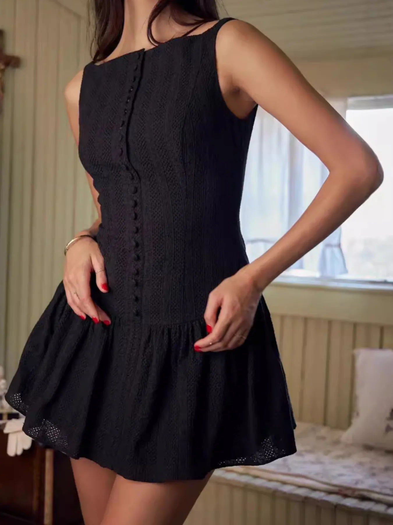 Lace Detail Sleeveless Mini Dress OutfitFlow
