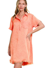 Zenana Tencel Mineral Washed Collared Shirts Dress OutfitFlow