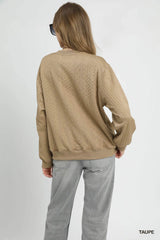 Umgee Cable Texture Pattern Sweatshirt with Ribbed Hem OutfitFlow