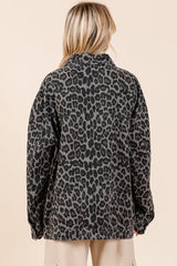 Mittoshop Leopard Button Up Denim Jacket with Breast Pockets