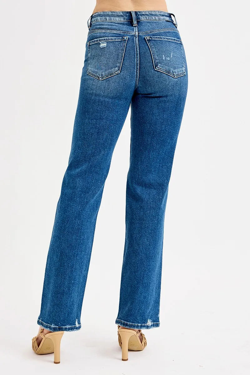 RISEN Full Size Tummy Control High Rise Straight Distressed Jeans Plus Size OutfitFlow