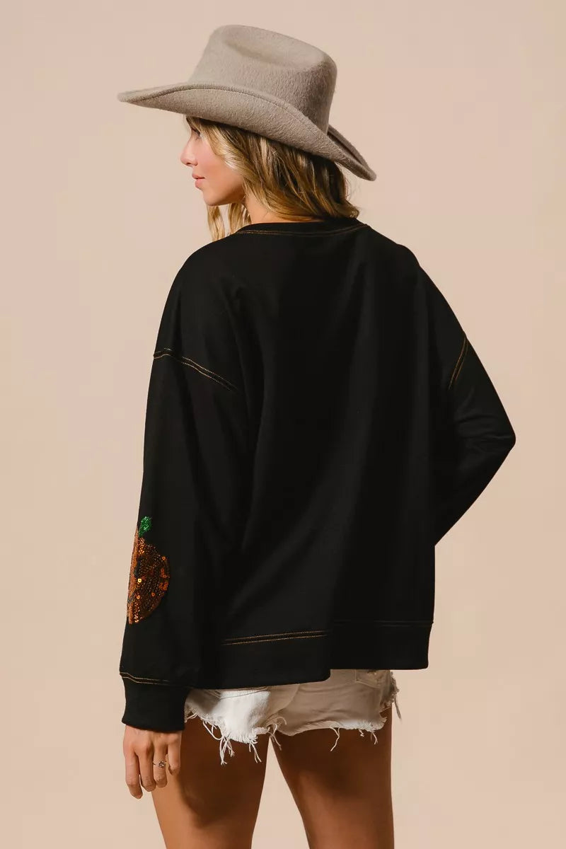BiBi Halloween Theme Sequin Embroideries Sweatshirt Trendsi