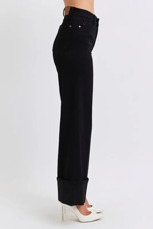 Judy Blue Full Size High Waist Reto Wide Leg W/ Cuff Plus Size OutfitFlow